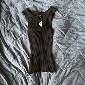 Say What? Ribbed Top in Black